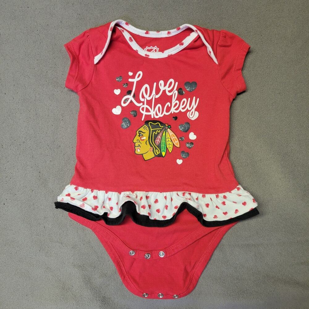 Chicago Blackhawks Shirt Bodysuit NHL Shirt Baby Girl 18 Months Rufflles